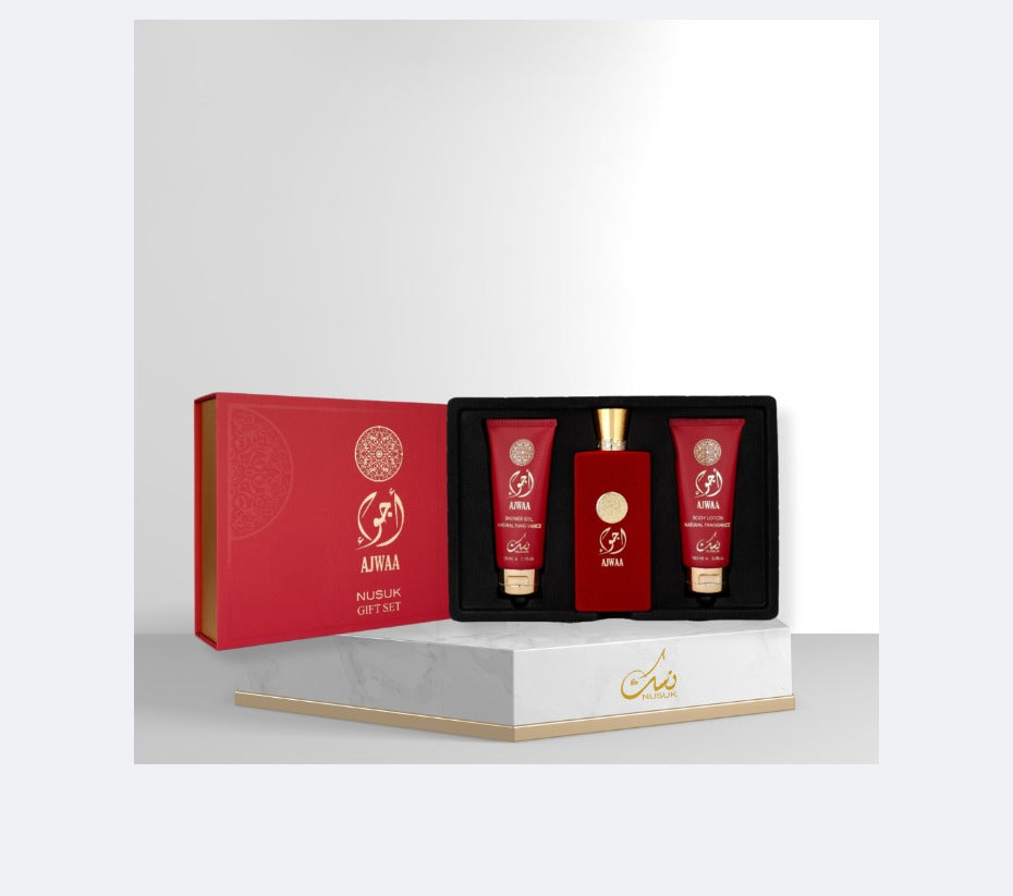 Nusuk Ajwaa Red + Shower Gel + Body Lotion