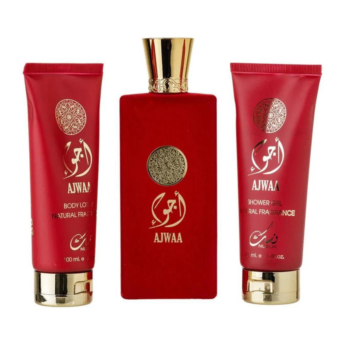 Nusuk Ajwaa Red + Shower Gel + Body Lotion