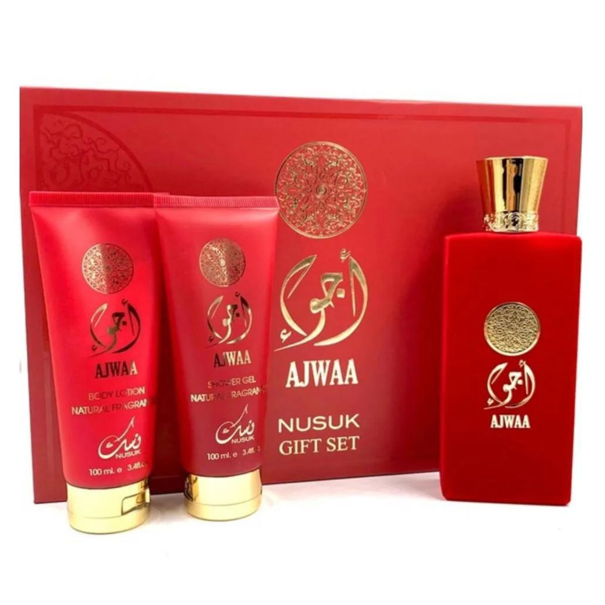 Nusuk Ajwaa Red + Shower Gel + Body Lotion
