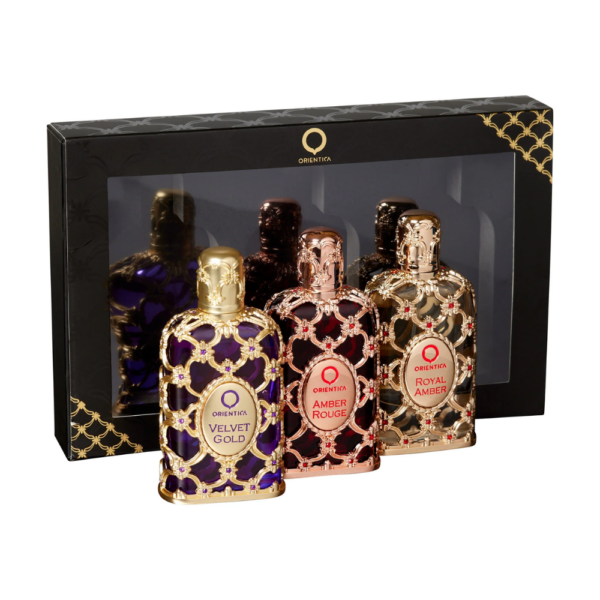 Kit de Perfumes Luxury Collection Amber Rouge + Royal Amber + Velvet Gold Eau de Parfum - 3 x 30ml + 3 x 7,5ml - Orientica - Image 2