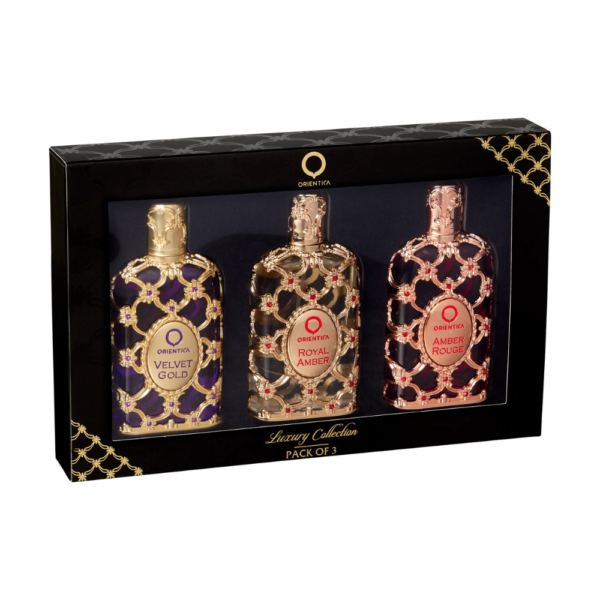 Kit de Perfumes Luxury Collection Amber Rouge + Royal Amber + Velvet Gold Eau de Parfum - 3 x 30ml + 3 x 7,5ml - Orientica